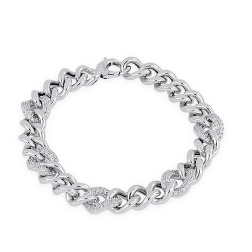 925 rhodium silver chain bracelet with white zircons - ZBV003-LB