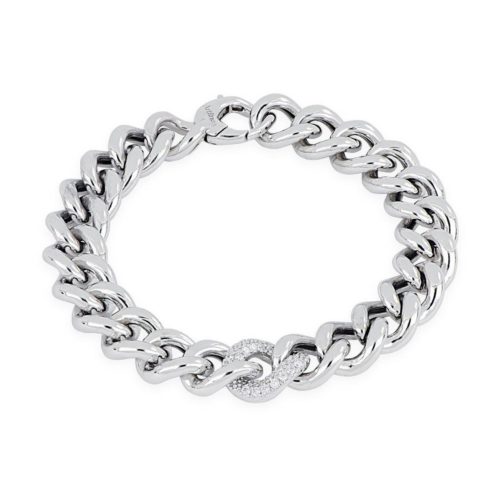 925 rhodium silver chain bracelet with white zircons - ZBV004-LB
