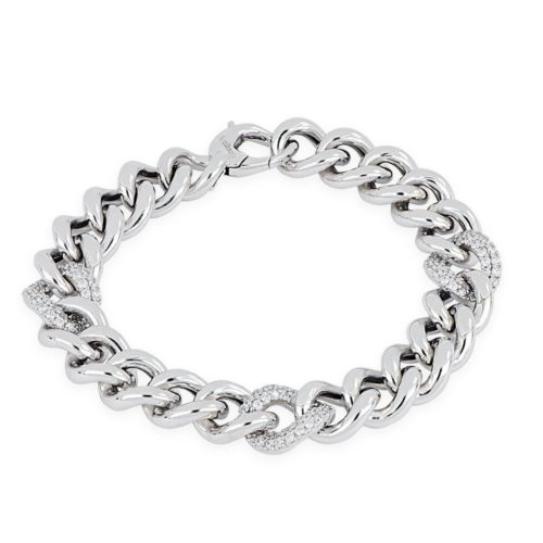 925 rhodium silver chain bracelet with white zircons - ZBV005-LB