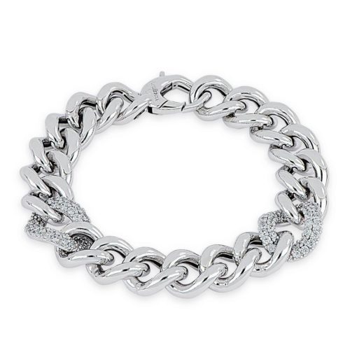 925 rhodium silver chain bracelet with white zircons - ZBV006-LB