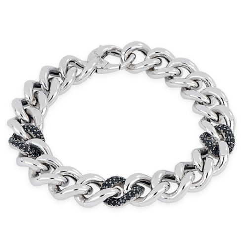925 rhodium silver chain bracelet with black zircons and black rhodium - ZBV008-LL