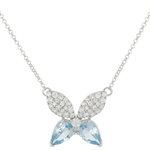 Necklace with butterfly pendant in 925 rhodium silver with white and siamite zircons - ZCL1418