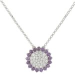 Necklace with sunflower pendant in 925 rhodium silver with white and colored zircons - ZCL1419