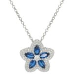 Necklace with flower pendant in rhodium-plated 925 silver with white and colored zircons - ZCL1423