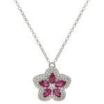 Necklace with flower pendant in rhodium-plated 925 silver with white and colored zircons - ZCL1424