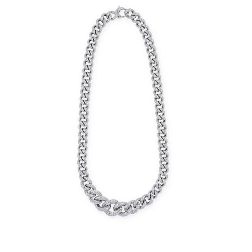 925 rhodium silver chain necklace with zircons - ZCV007-LB