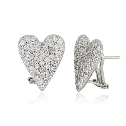 Heart earrings in 925 rhodium silver with cubic zirconia pave - ZOR1262-LB