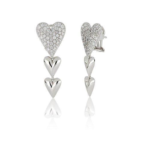 Heart earrings in 925 rhodium silver with cubic zirconia pave - ZOR1263-LB