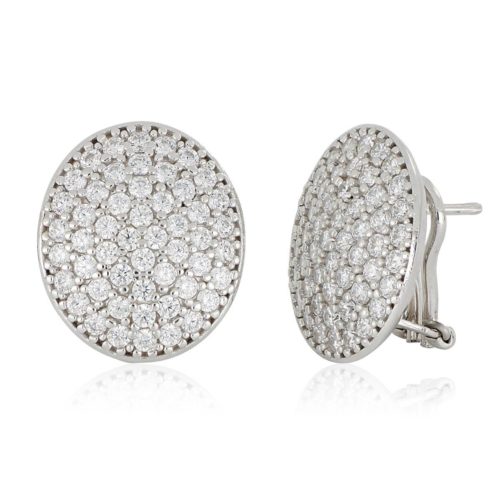Oval earrings in 925 rhodium silver with cubic zirconia pave - ZOR1264-LB