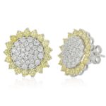 Sunflower earrings in 925 rhodium silver with white and colored zircons pave - ZOR1275