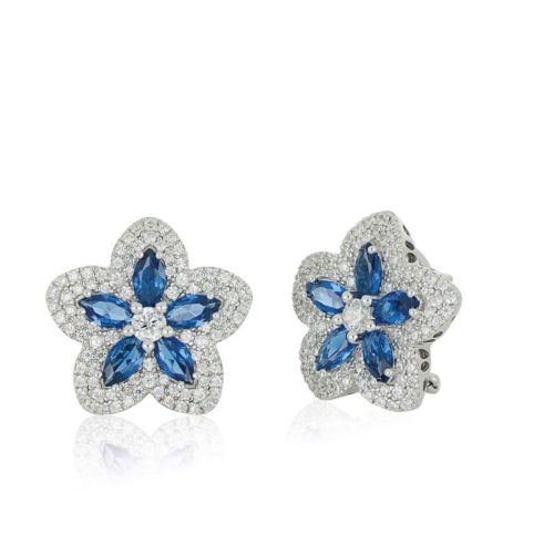 Flower earrings in rhodium-plated 925 silver with pavé of white and colored zircons - ZOR1277