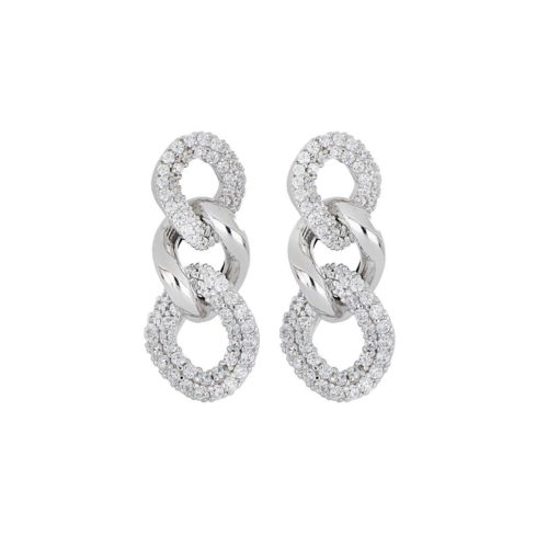 925 rhodium silver chain earring with cubic zirconia pave - ZOV001-LB