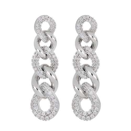 925 rhodium silver chain earring with zircons - ZOV002-LB