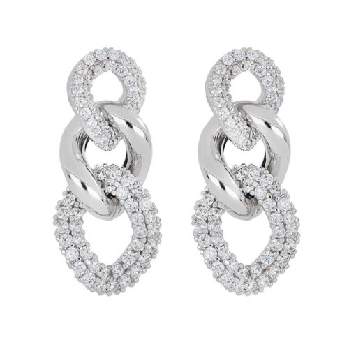 925 rhodium silver chain earring with zircons - ZOV003-LB