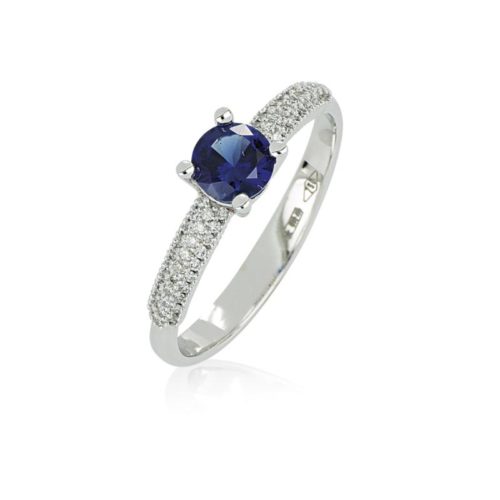 18kt white gold ring with diamonds and central precious stone - AD1032