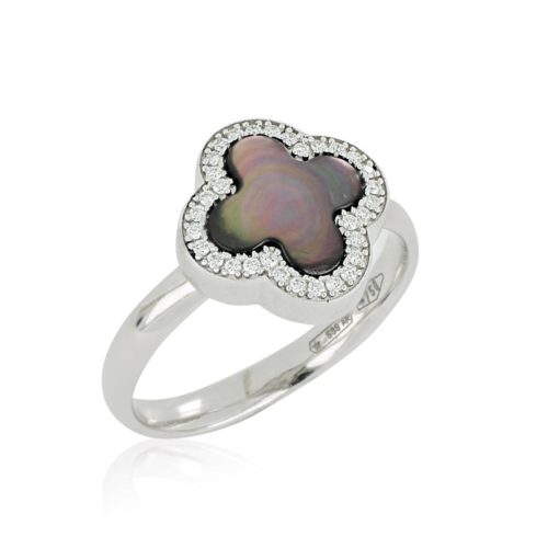 Flower Ring in Gold with Diamonds and Mother of Pearl - AD1045