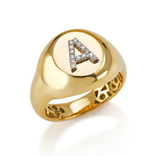 Chevalier ring in 18 kt gold, with customizable initial in diamonds - AD511