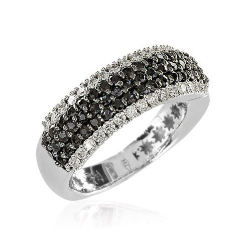18kt white gold pavé ring with white and black diamonds - AD930/DN-LL
