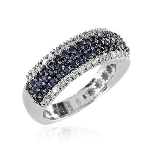 Pavé ring in 18kt white gold with diamonds and precious stones - AD930