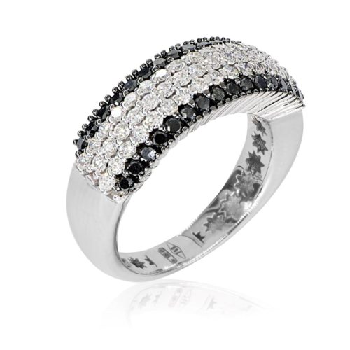 18kt white gold pavé ring with white and black diamonds - AD940/DN-LL