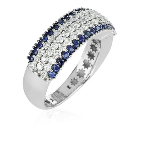 Pavé ring in 18kt white gold with diamonds and precious stones - AD940