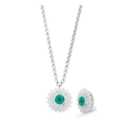 18kt white gold necklace with diamonds and central precious stones - CD273
