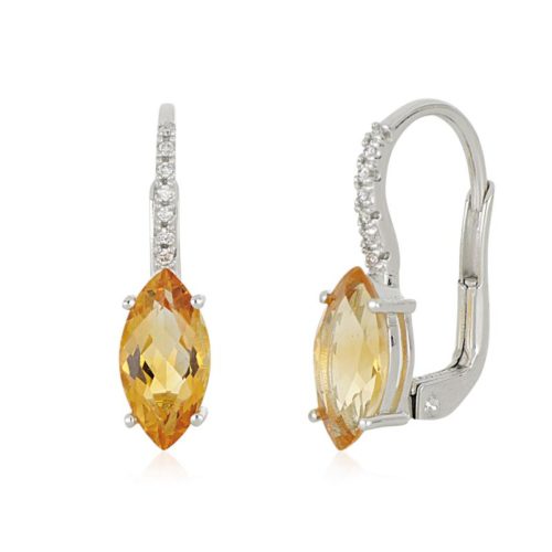 Gold earrings with diamonds and central precious stones