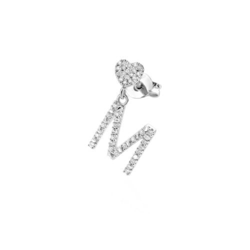 Mono earring in 18kt white gold, with customizable initial / number in diamonds - OD289