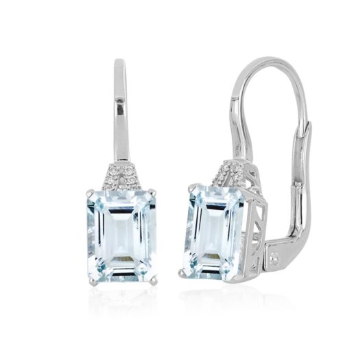 Earrings with clips in 18 kt white gold, with aquamarine and diamonds - OD511/AC-LB