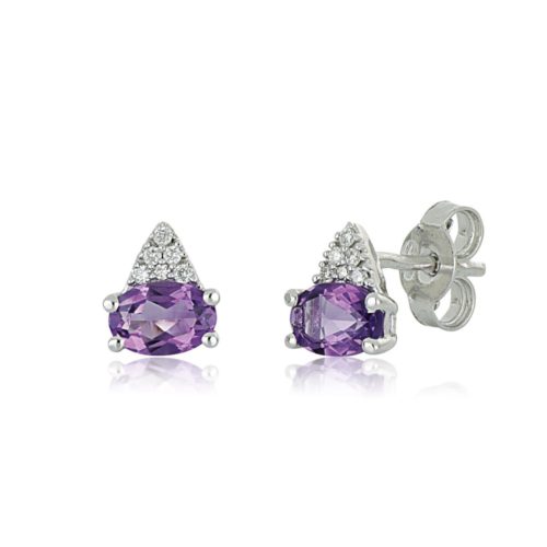 18 kt white gold earrings, with diamonds and central precious stone - OD519/