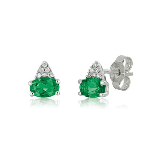 18kt white gold earrings with diamonds and central precious stone - OD519
