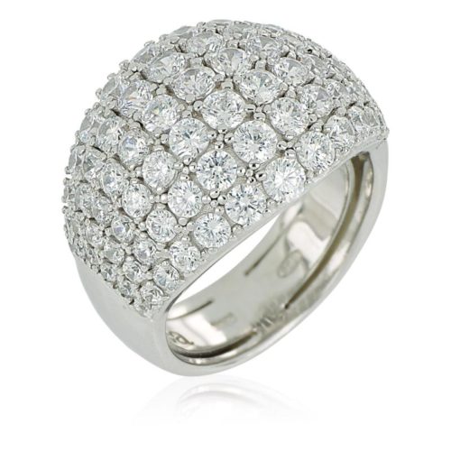 Band ring in rhodium-plated 925 silver with white cubic zirconia pavé - ZAN569BI