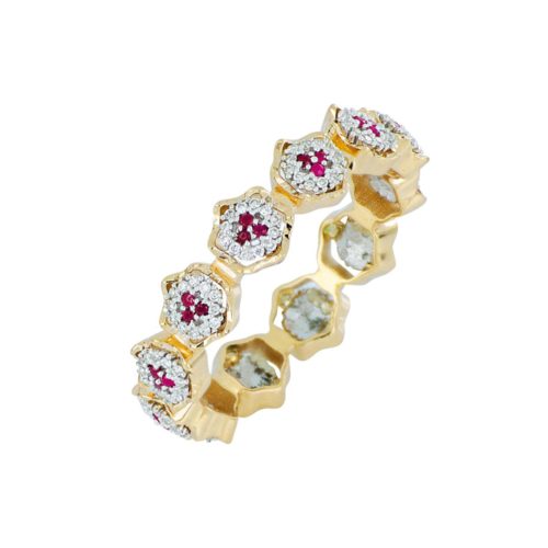 18kt gold ring with diamonds and precious stones - ADF531