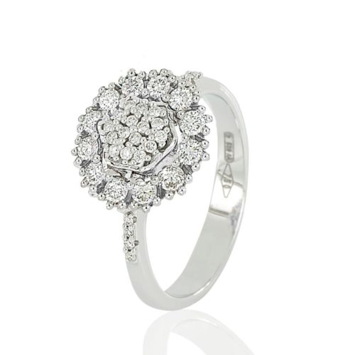 18 kt gold flower ring with natural white diamonds