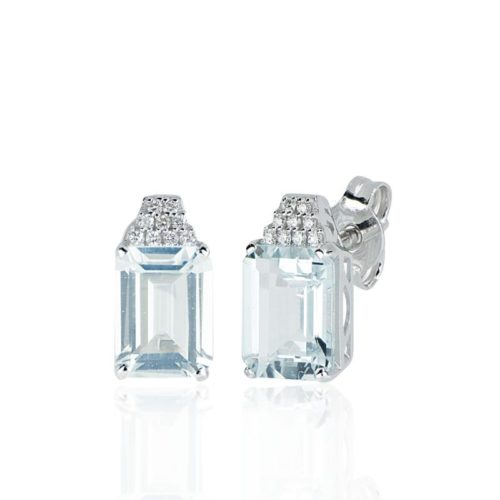 Earrings with clips in 18 kt white gold, with aquamarine and diamonds - OD543/AC-LB