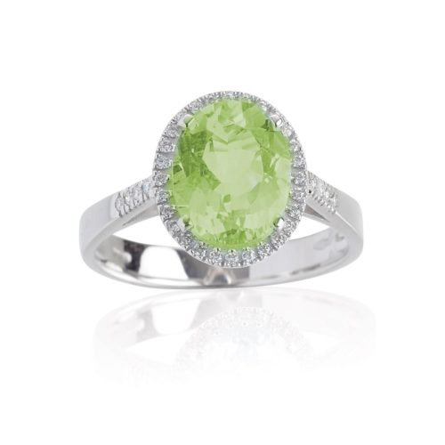 18 kt white gold ring, with Peridot and diamonds - AD738/
