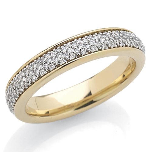 Wedding ring in 18kt gold with white diamonds pavé 4.5 mm wide - ADF310
