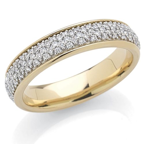 Wedding ring in 18kt gold with white diamonds pavé 5.5 mm wide - ADF311