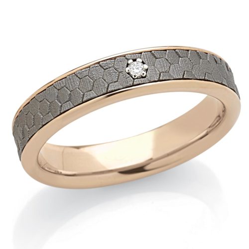 18kt gold wedding ring with diamond and 4.5 mm wide titanium insert - ADF341TT