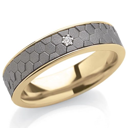 18kt gold wedding ring with diamond and 5.5 mm wide titanium insert - ADF343TT