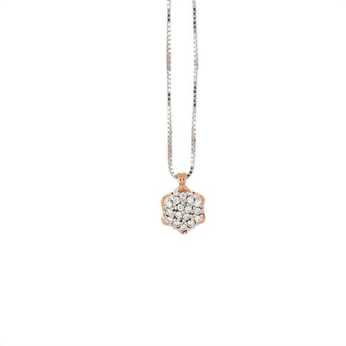 18 kt gold flower pendant necklace with natural white diamonds