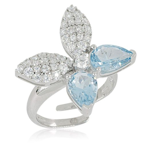 925 rhodium silver butterfly ring with white and siamite zircons pave - ZAN564