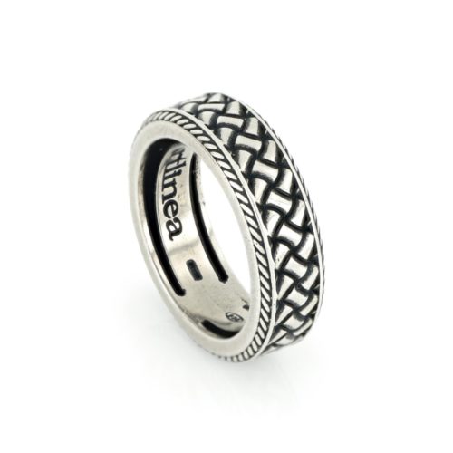 Ring in burnished 925 Silver with Diamond and herringbone pattern - ZAU003-LM