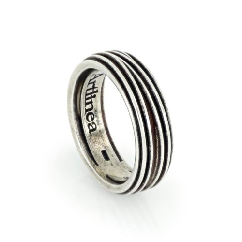Burnished 925 Silver Ring with Diamond and Grooves pattern - ZAU010-LM