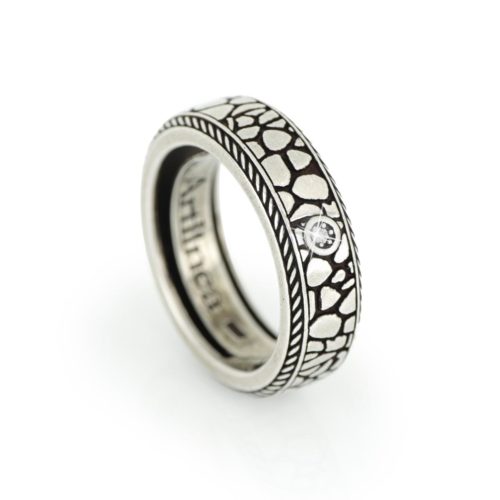 Ring in burnished 925 Silver Basolata texture with Diamond - ZAU011D-LM