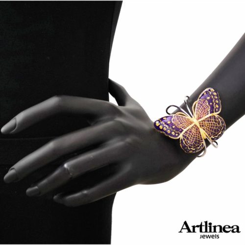 Large silver butterfly enamel cathedral bracelet