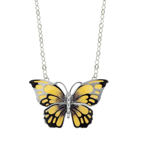 Medium enamelled butterfly silver necklace
