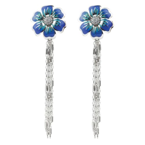 Silver enameled flower earrings