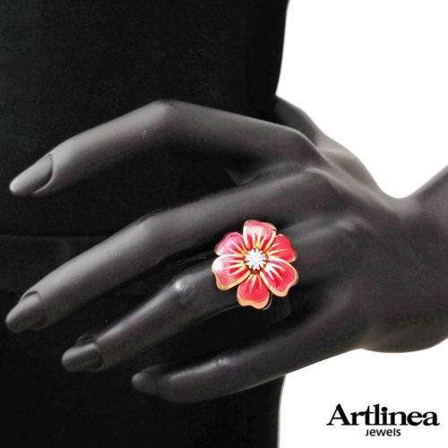 Silver enameled flower ring