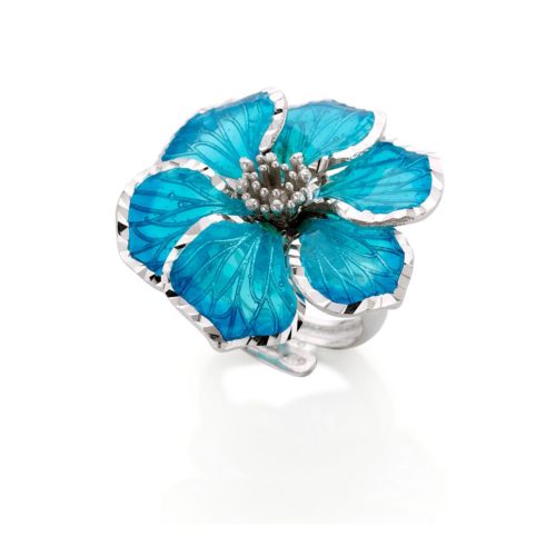 Silver enameled maple flower ring